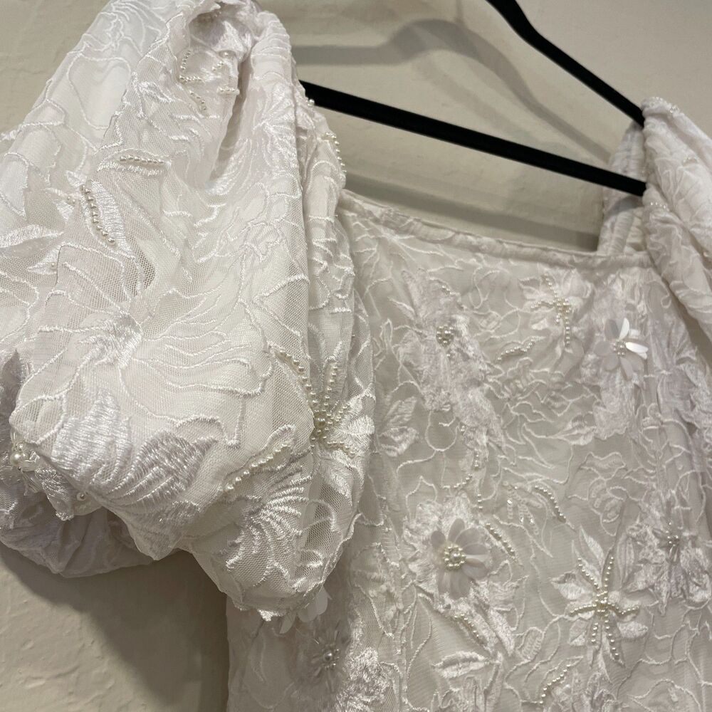 ~ BHLDN Lg 2in1 Bridal Dress Anthropologie Removable Puff-Sleeve Wedding Mini - Picture 9 of 16